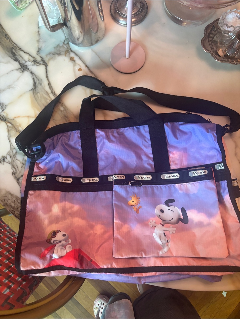LeSportsac Purple and Pink Snoopy Travel Bag